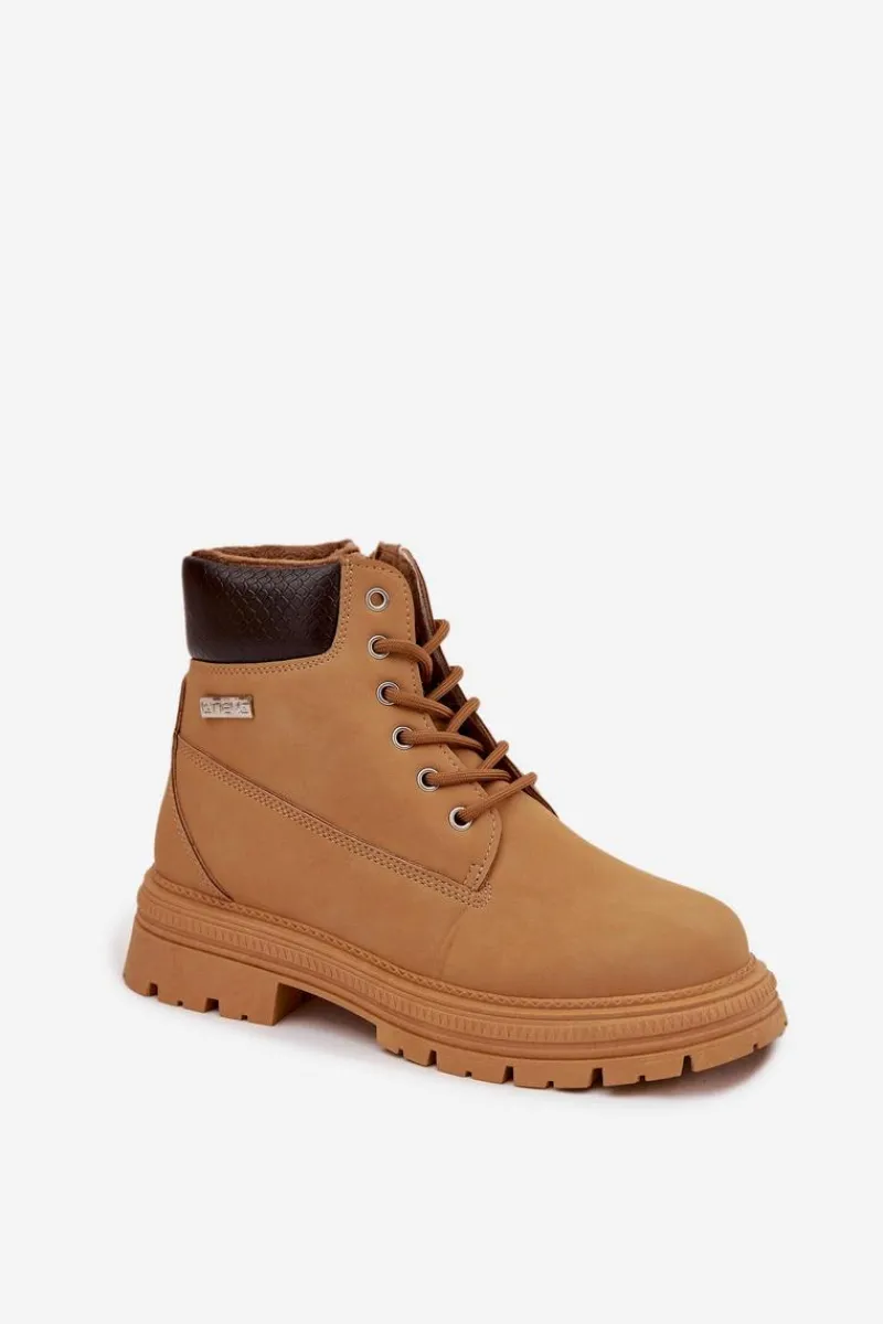 Damskie Trapery|Botki Sznurowane>Boto Ocieplane Trapery Damskie Na Zamek Camel Selinda