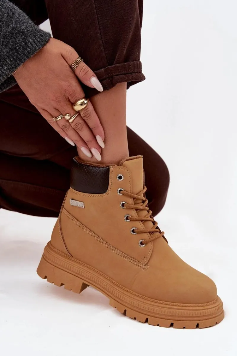 Damskie Trapery|Botki Sznurowane>Boto Ocieplane Trapery Damskie Na Zamek Camel Selinda