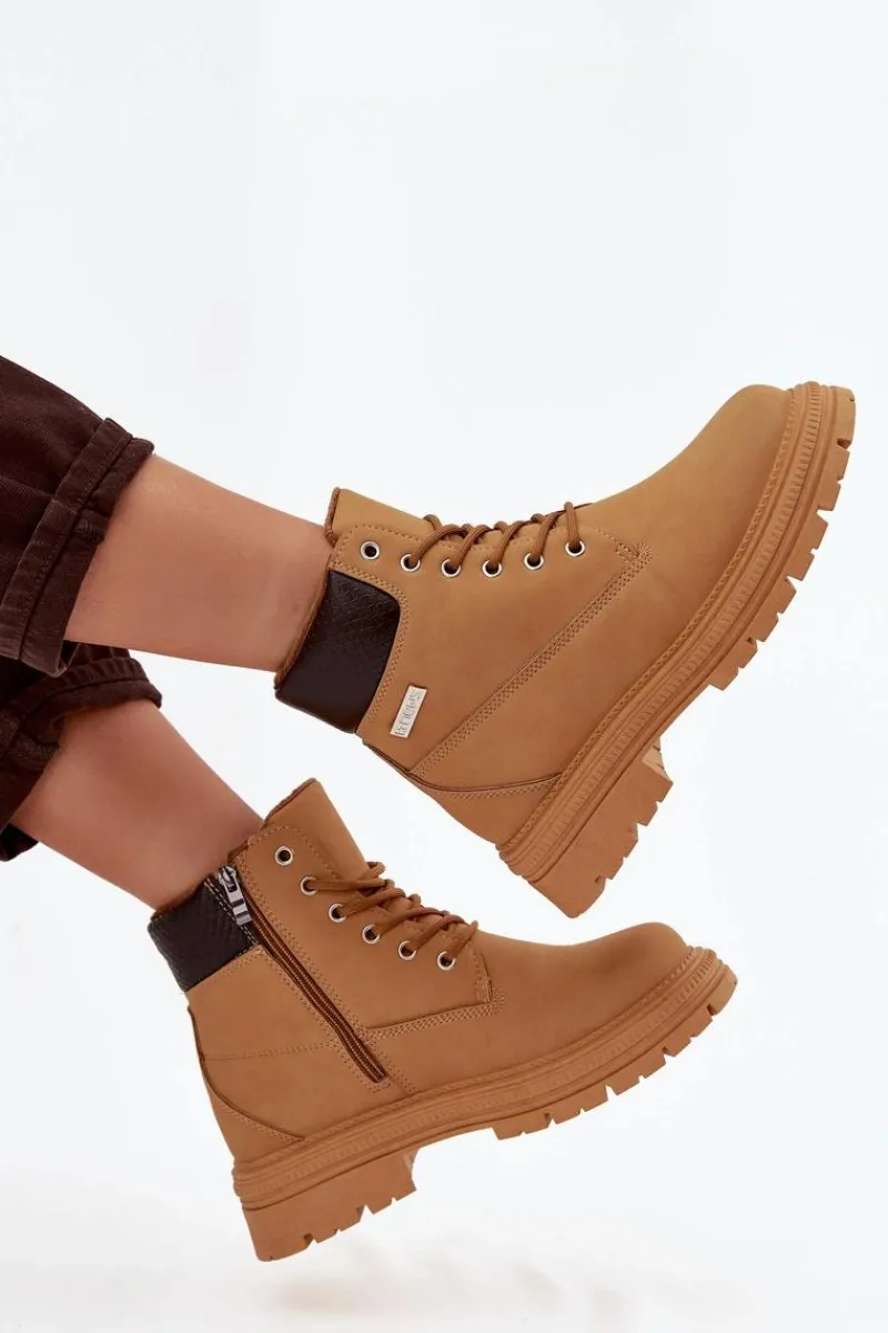 Damskie Trapery|Botki Sznurowane>Boto Ocieplane Trapery Damskie Na Zamek Camel Selinda