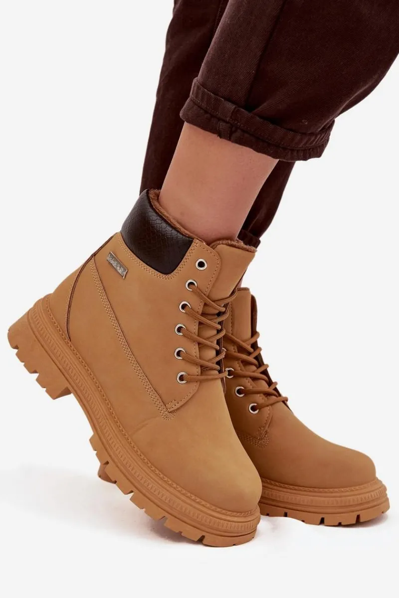 Damskie Trapery|Botki Sznurowane>Boto Ocieplane Trapery Damskie Na Zamek Camel Selinda