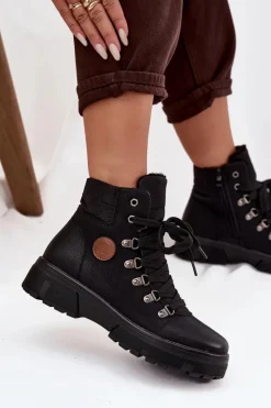 Clearance Ocieplane Trapery Damskie Na Platformie Czarne Zaraine Damskie Damskie Trapery|Botki Sznurowane