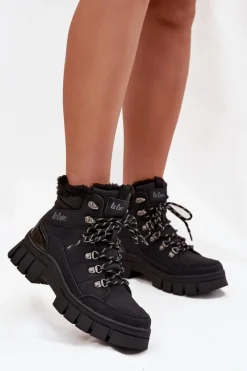 Trekkingowe Damskie|Botki Ocieplane>Lee Cooper Ocieplane Trapery Damskie LCJ-25-31-3911 Czarne Czarny