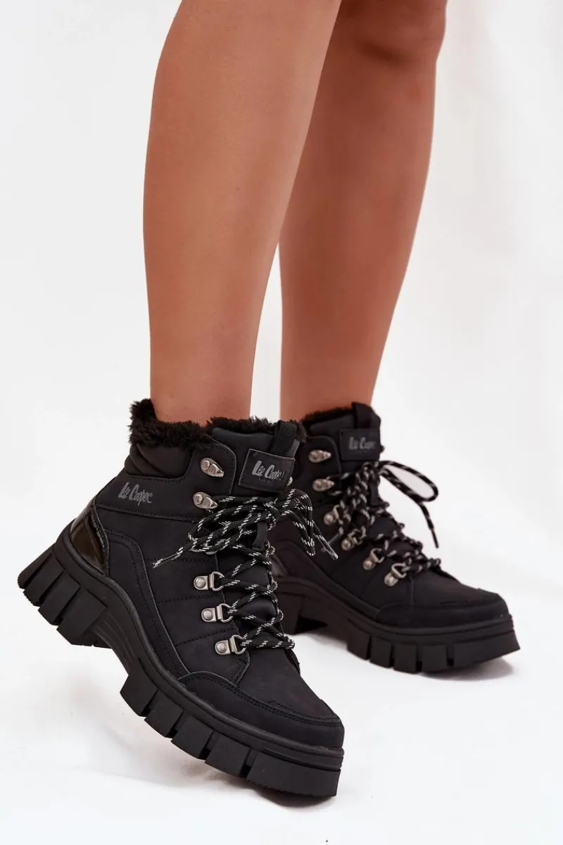 Trekkingowe Damskie|Botki Ocieplane>Lee Cooper Ocieplane Trapery Damskie LCJ-25-31-3911 Czarne Czarny