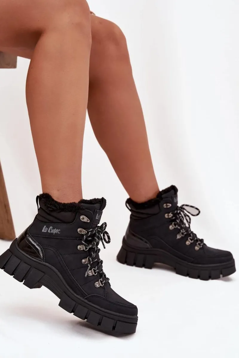 Trekkingowe Damskie|Botki Ocieplane>Lee Cooper Ocieplane Trapery Damskie LCJ-25-31-3911 Czarne Czarny