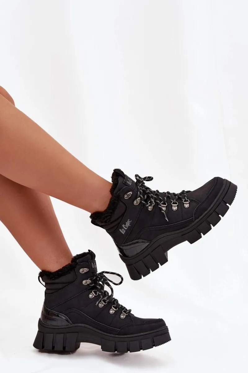 Trekkingowe Damskie|Botki Ocieplane>Lee Cooper Ocieplane Trapery Damskie LCJ-25-31-3911 Czarne Czarny