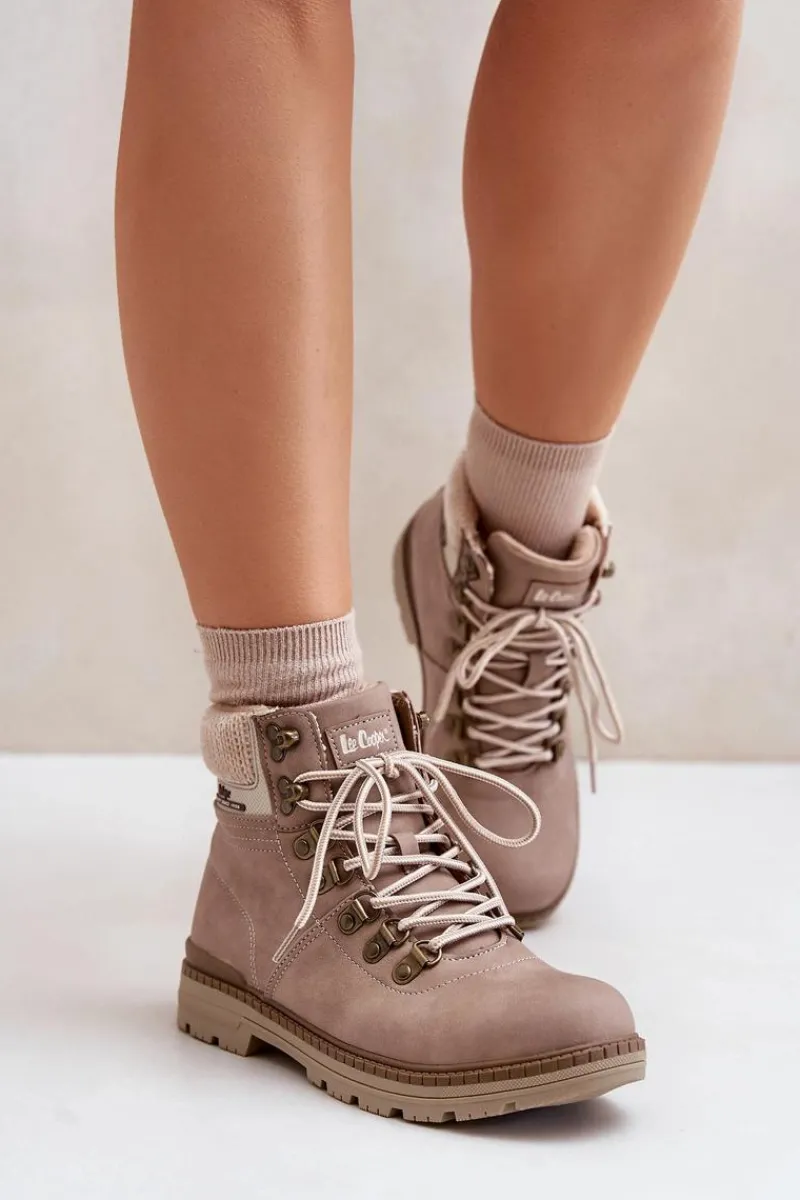 Trekkingowe Damskie|Botki Ocieplane>Lee Cooper Ocieplane Trapery Damskie LCJ-24-03-3042 Ciemnobeżowe Beżowy