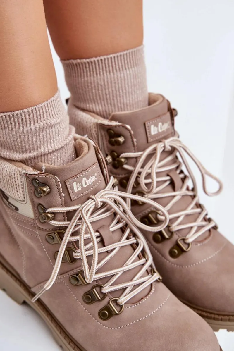 Trekkingowe Damskie|Botki Ocieplane>Lee Cooper Ocieplane Trapery Damskie LCJ-24-03-3042 Ciemnobeżowe Beżowy