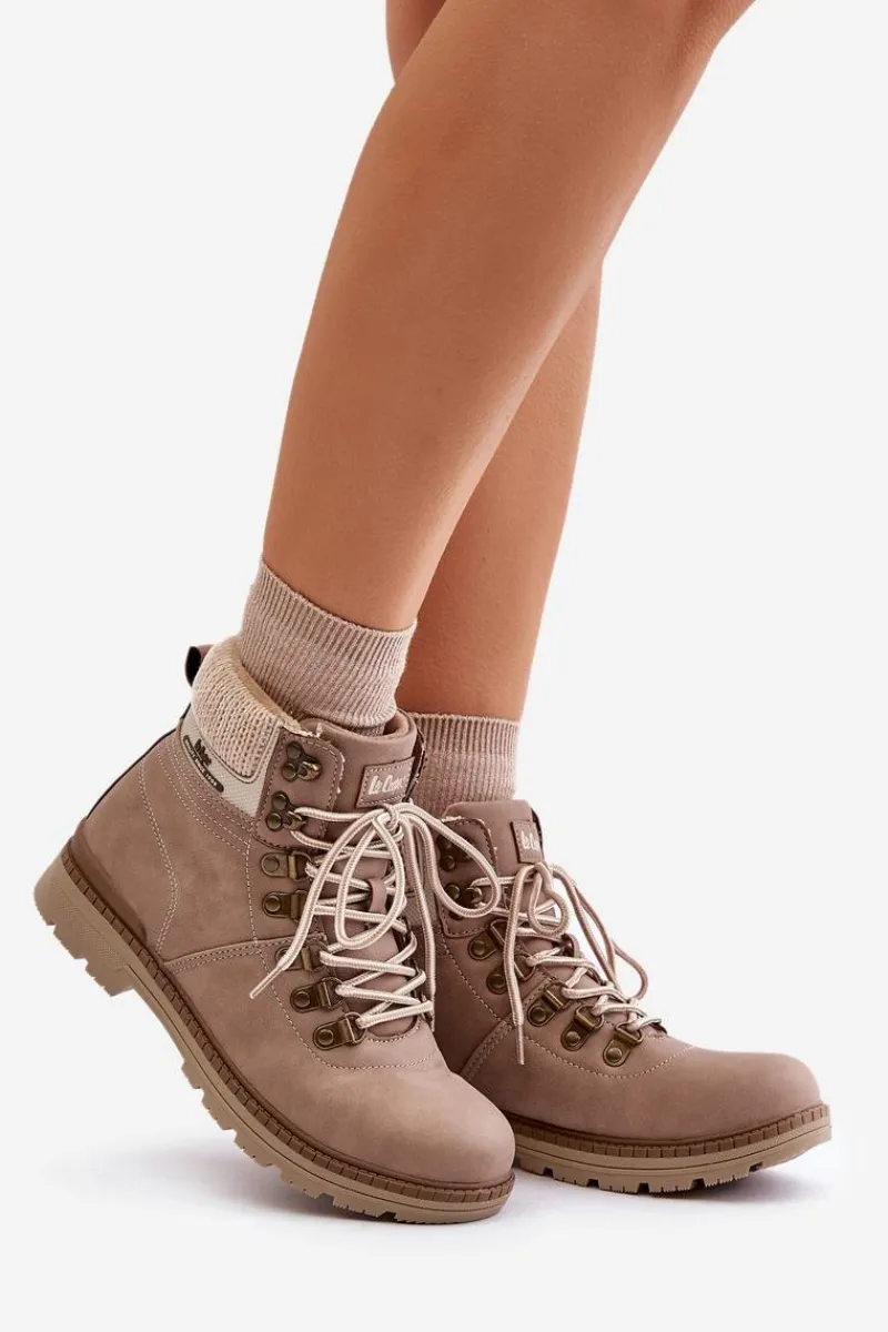 Trekkingowe Damskie|Botki Ocieplane>Lee Cooper Ocieplane Trapery Damskie LCJ-24-03-3042 Ciemnobeżowe Beżowy