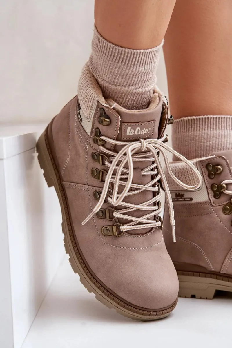 Trekkingowe Damskie|Botki Ocieplane>Lee Cooper Ocieplane Trapery Damskie LCJ-24-03-3042 Ciemnobeżowe Beżowy