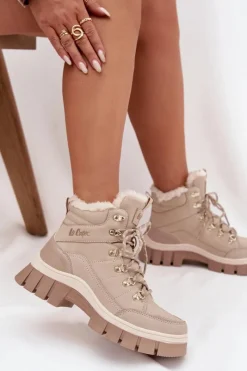 Discount Ocieplane Trapery Damskie LCJ-25-31-3910 Beżowe Damskie Trekkingowe Damskie|Botki Ocieplane