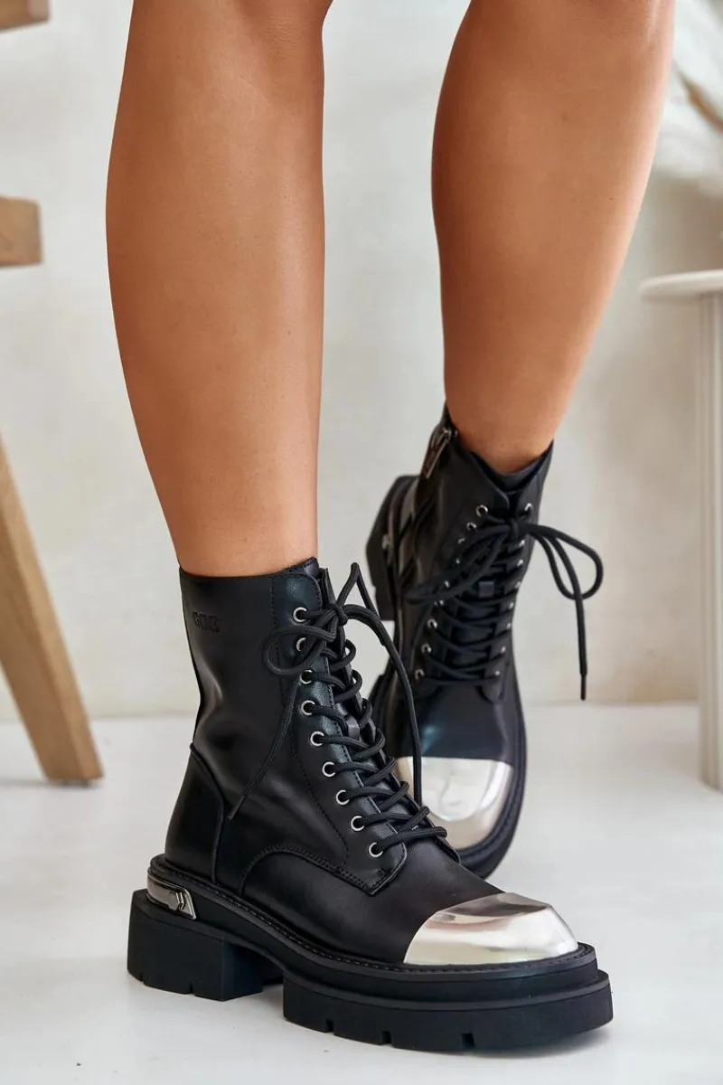 Discount Ocieplane Workery Botki Damskie Ze Skóry Naturalnej OO2N4119 Czarne Damskie Czarne Botki|Botki Zimowe Damskie