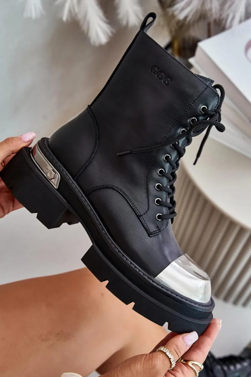 Discount Ocieplane Workery Botki Damskie Ze Skóry Naturalnej OO2N4119 Czarne Damskie Czarne Botki|Botki Zimowe Damskie