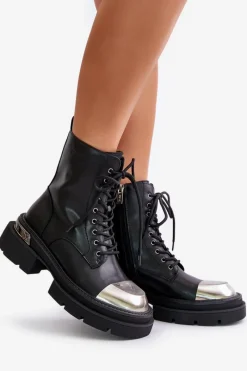 Discount Ocieplane Workery Botki Damskie Ze Skóry Naturalnej OO2N4119 Czarne Damskie Czarne Botki|Botki Zimowe Damskie