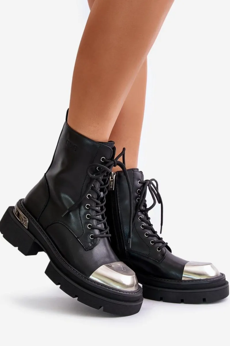 Discount Ocieplane Workery Botki Damskie Ze Skóry Naturalnej OO2N4119 Czarne Damskie Czarne Botki|Botki Zimowe Damskie