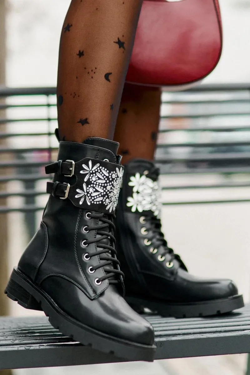 Outlet Boto Ocieplane Workery Botki Z Ozdobnym Paskiem I Klamrami Czarne Viveria