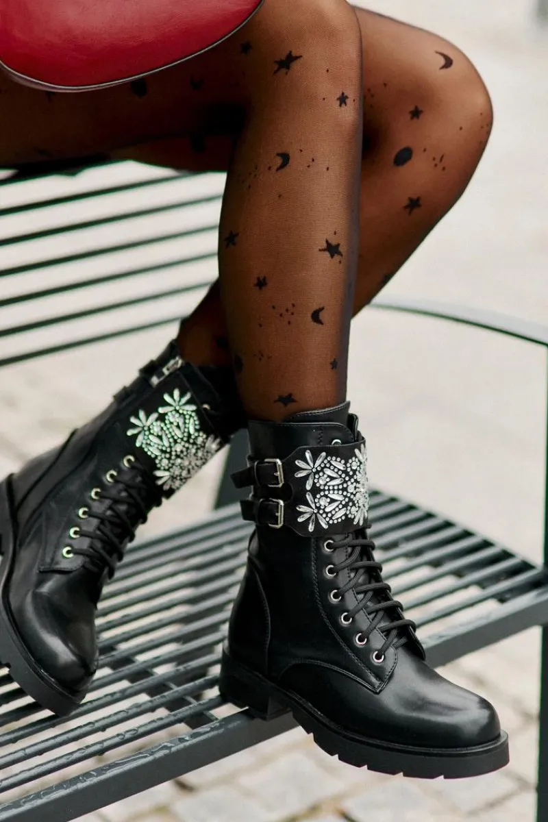 Outlet Boto Ocieplane Workery Botki Z Ozdobnym Paskiem I Klamrami Czarne Viveria