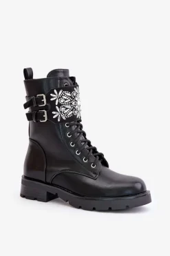 Outlet Boto Ocieplane Workery Botki Z Ozdobnym Paskiem I Klamrami Czarne Viveria