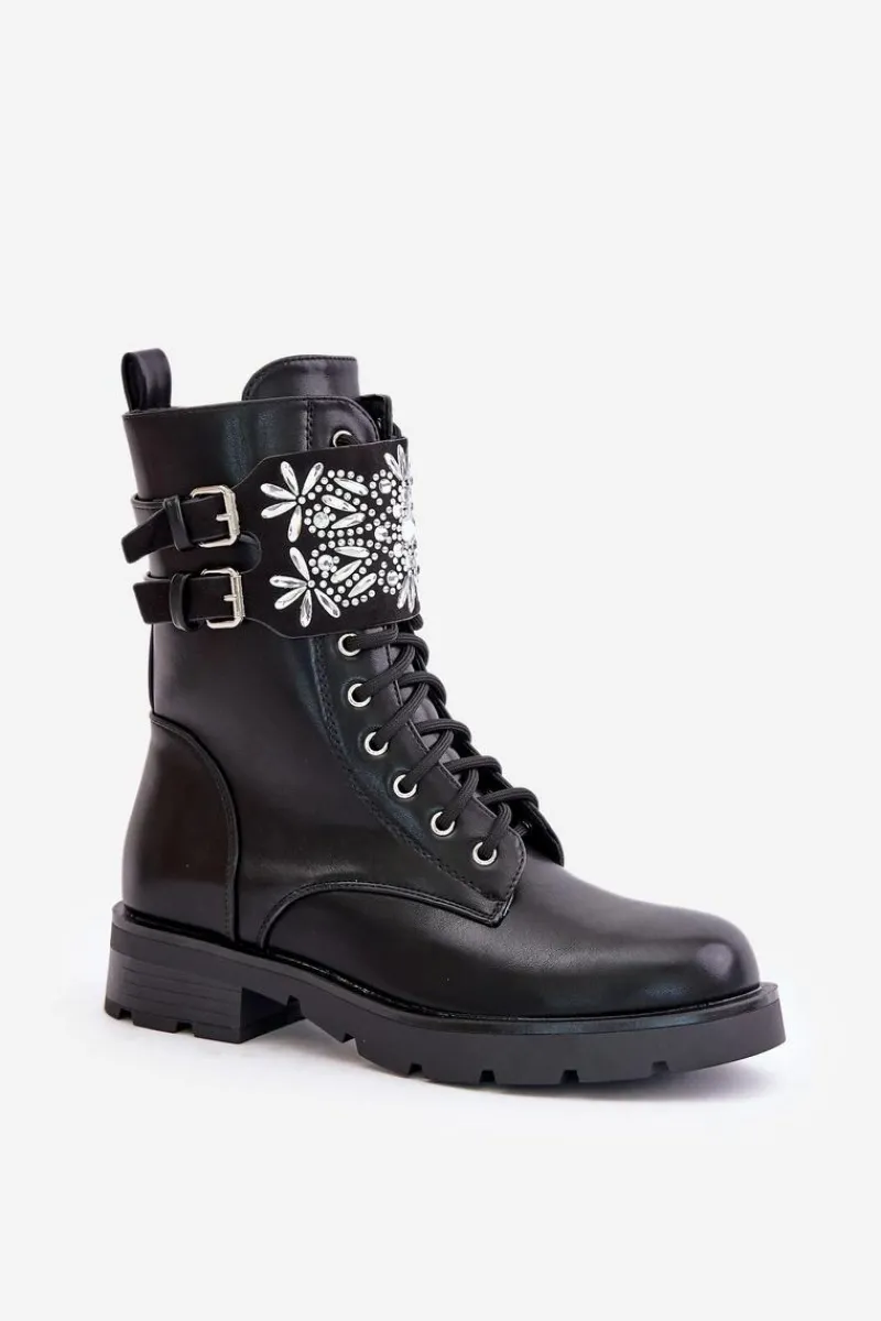 Outlet Boto Ocieplane Workery Botki Z Ozdobnym Paskiem I Klamrami Czarne Viveria