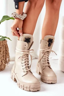 Discount Boto Ocieplane Workery Z Kamieniami Beżowe Hadley