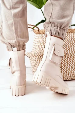 Sale Boto Ocieplane Workery Z Kieszenią Beżowe Awesome