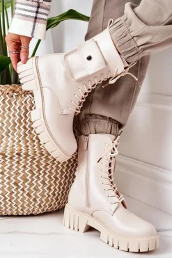 Sale Boto Ocieplane Workery Z Kieszenią Beżowe Awesome