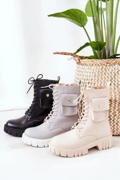 Sale Boto Ocieplane Workery Z Kieszenią Beżowe Awesome