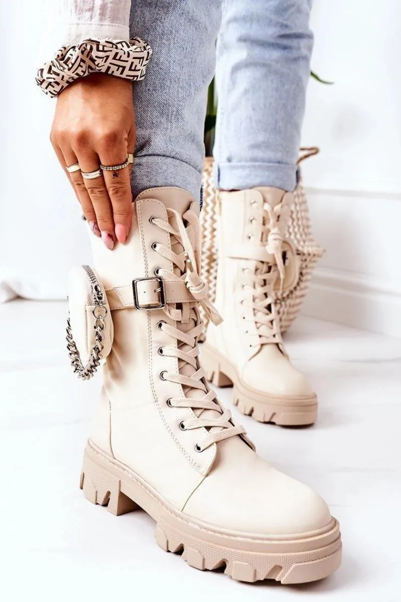 Outlet Boto Ocieplane Workery Z Nerką Beżowe Look At Me