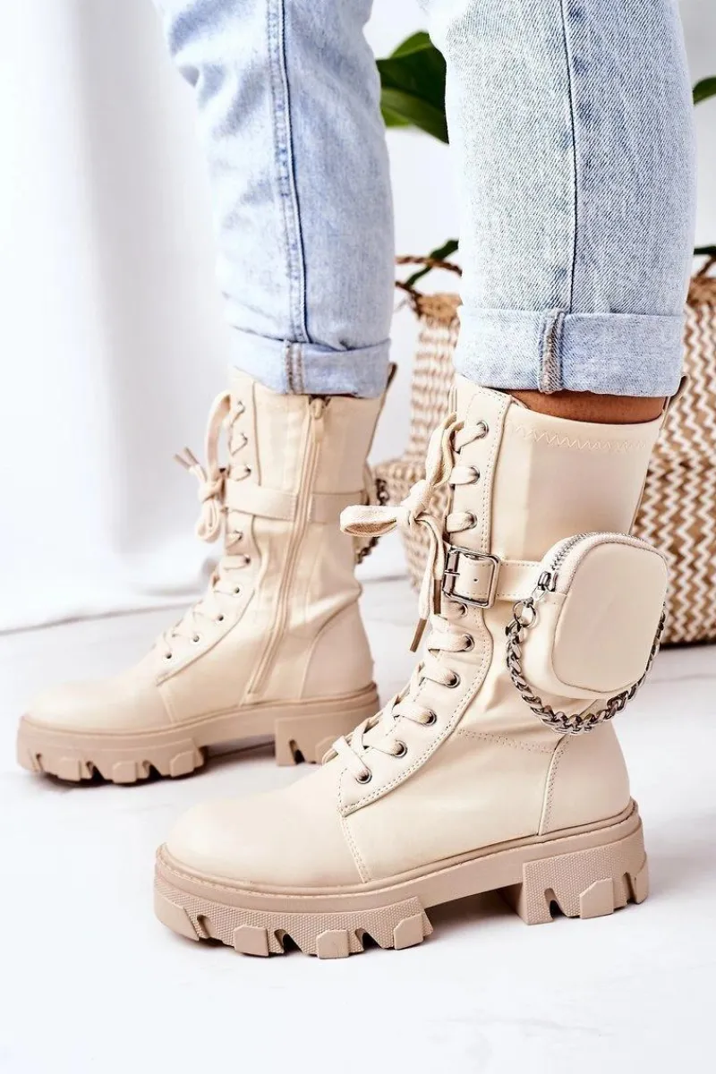 Outlet Boto Ocieplane Workery Z Nerką Beżowe Look At Me