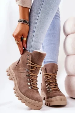 Botki Sznurowane|Botki Zimowe Damskie>Boto Ocieplane Zamszowe Botki Piasek Sandstorm