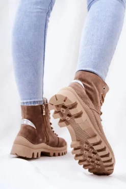 Botki Sznurowane|Botki Zimowe Damskie>Boto Ocieplane Zamszowe Botki Piasek Sandstorm