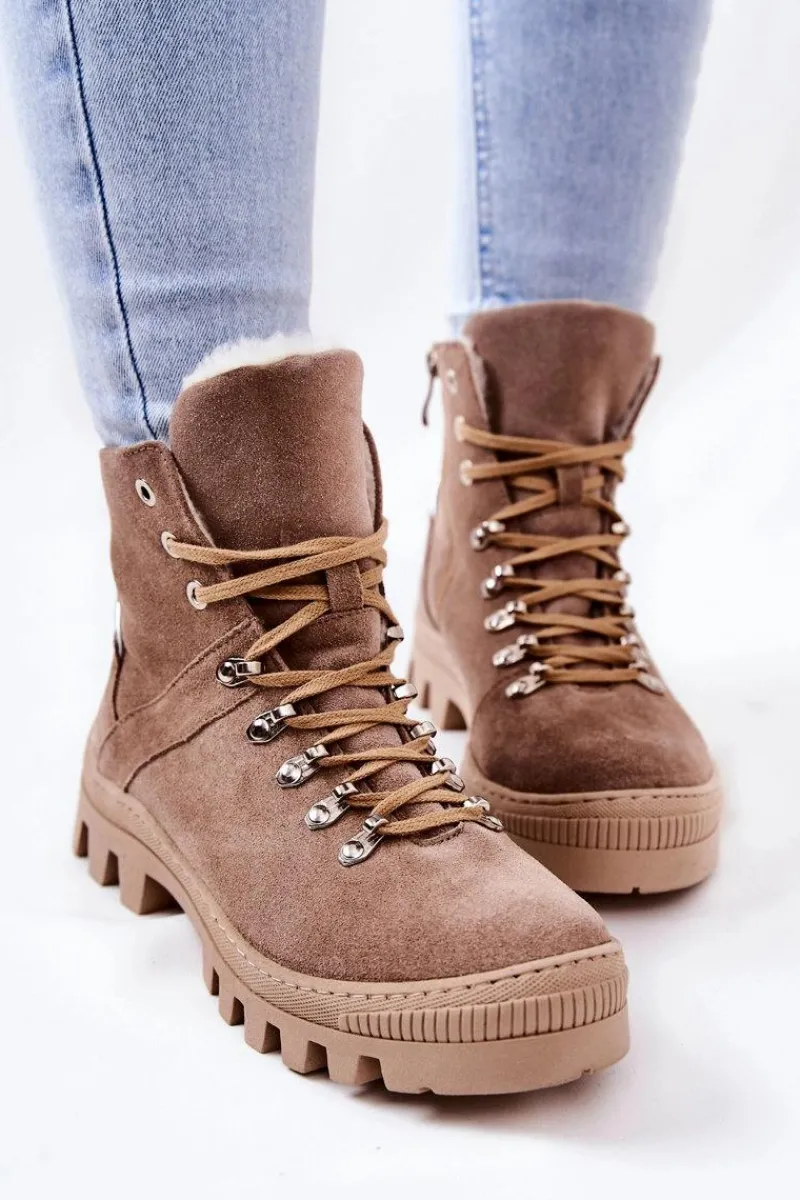 Botki Sznurowane|Botki Zimowe Damskie>Boto Ocieplane Zamszowe Botki Piasek Sandstorm