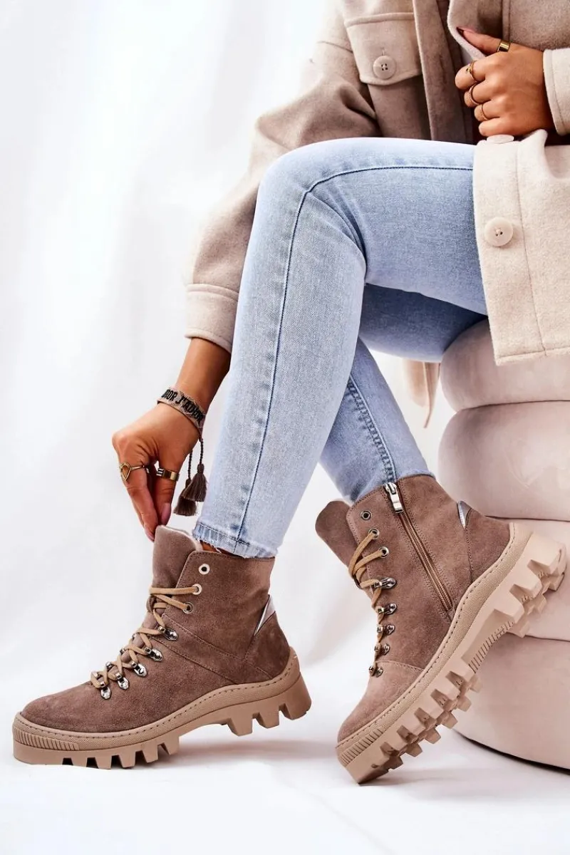 Botki Sznurowane|Botki Zimowe Damskie>Boto Ocieplane Zamszowe Botki Piasek Sandstorm