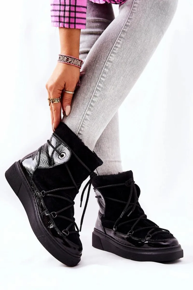 Śniegowce Damskie|Botki Ocieplane>Boto Ocieplane Zamszowe Botki Śniegowce Czarne Clarem