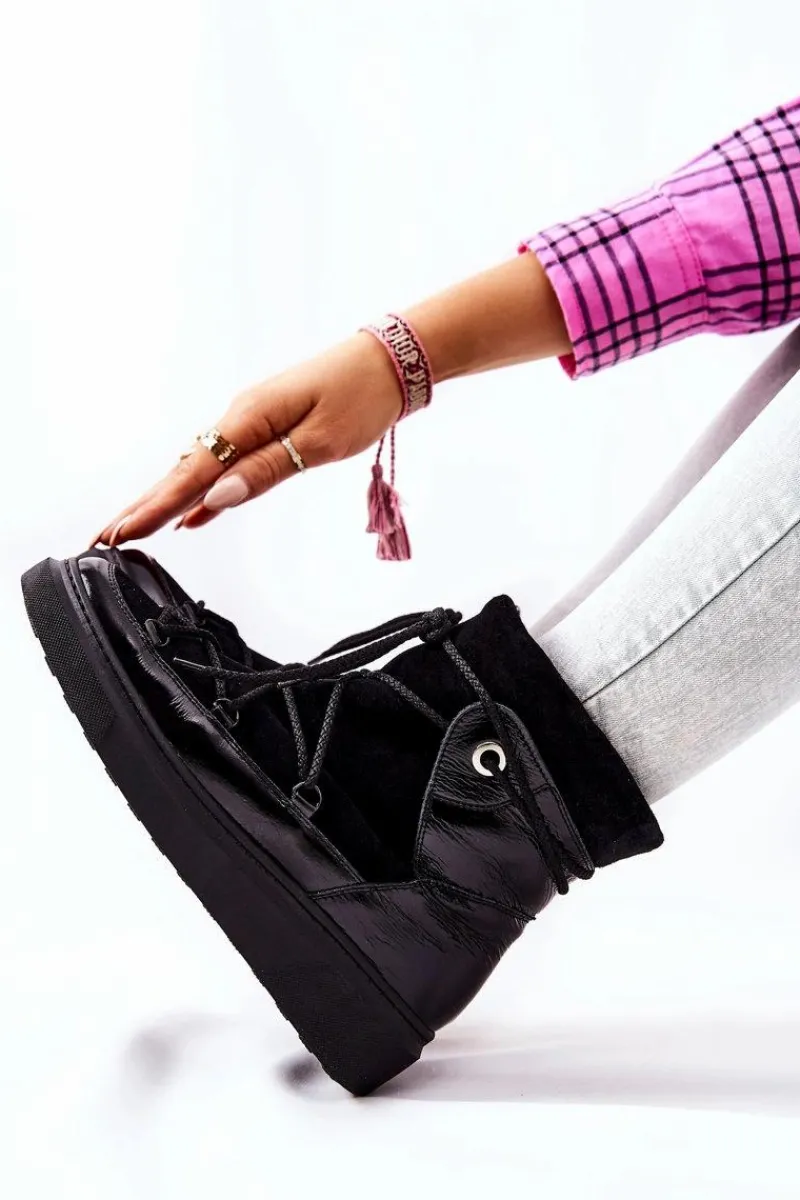 Śniegowce Damskie|Botki Ocieplane>Boto Ocieplane Zamszowe Botki Śniegowce Czarne Clarem