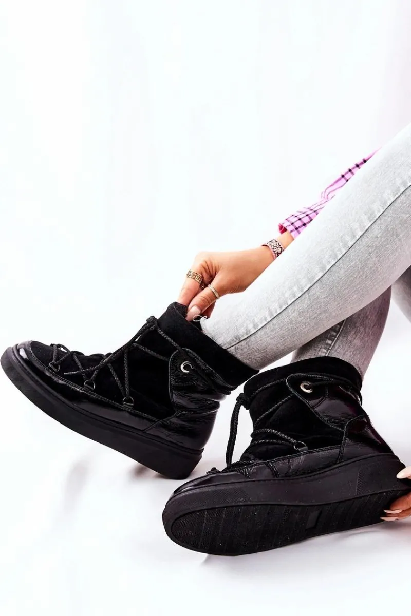 Śniegowce Damskie|Botki Ocieplane>Boto Ocieplane Zamszowe Botki Śniegowce Czarne Clarem