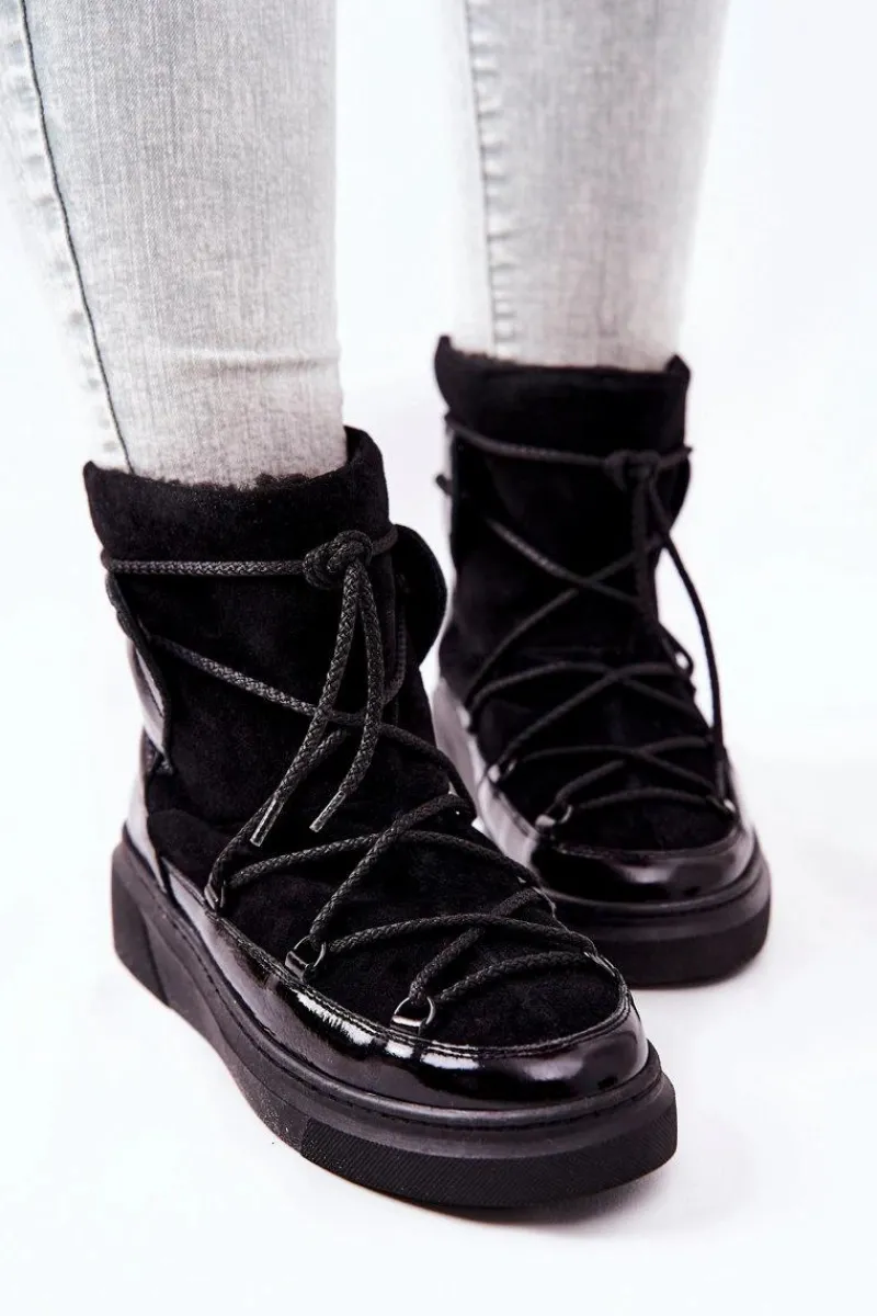 Śniegowce Damskie|Botki Ocieplane>Boto Ocieplane Zamszowe Botki Śniegowce Czarne Clarem