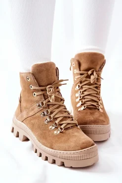 Hot Boto Ocieplane Zamszowe Botki Beżowe Sandstorm