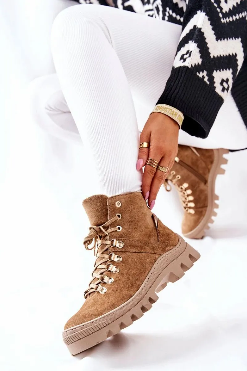 Hot Boto Ocieplane Zamszowe Botki Beżowe Sandstorm