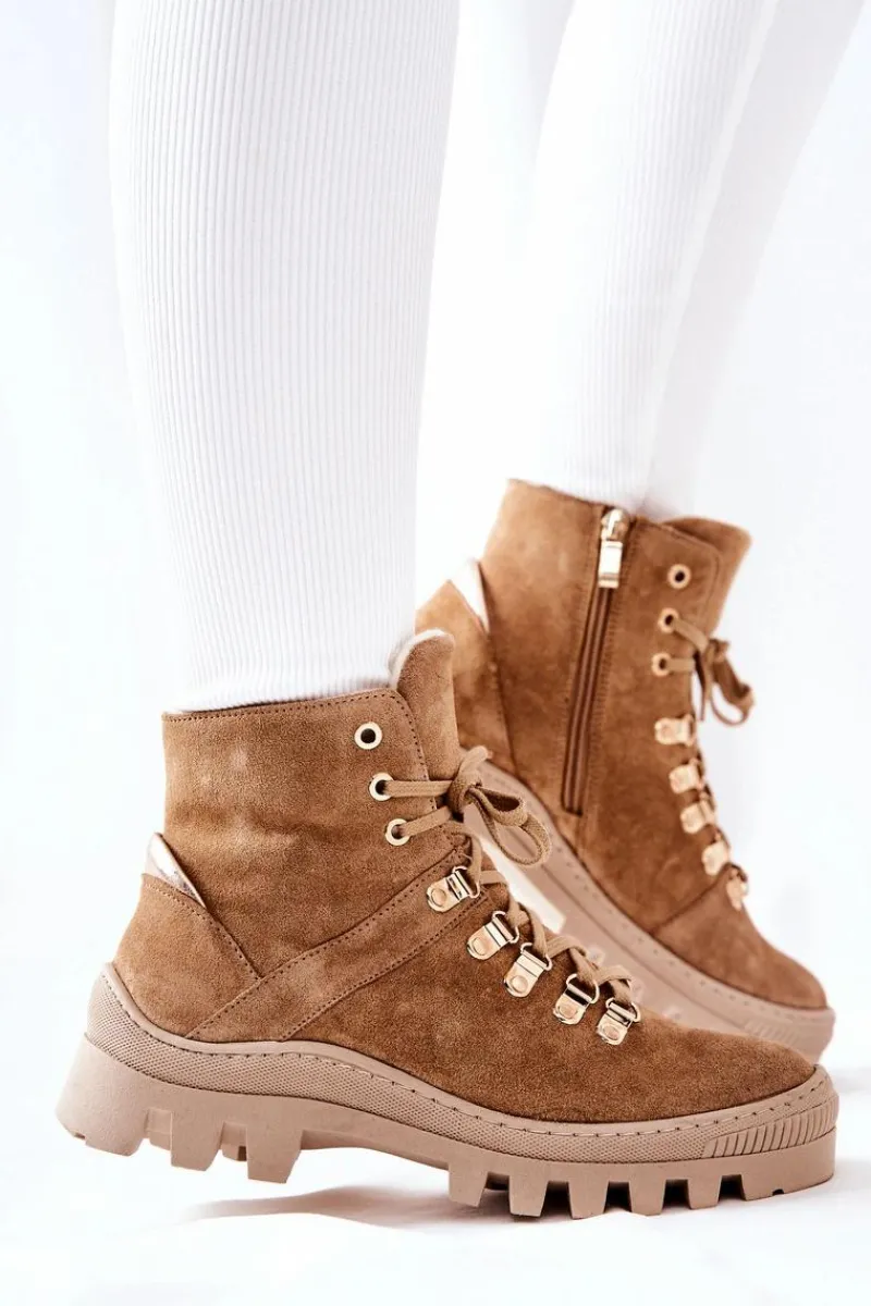Hot Boto Ocieplane Zamszowe Botki Beżowe Sandstorm