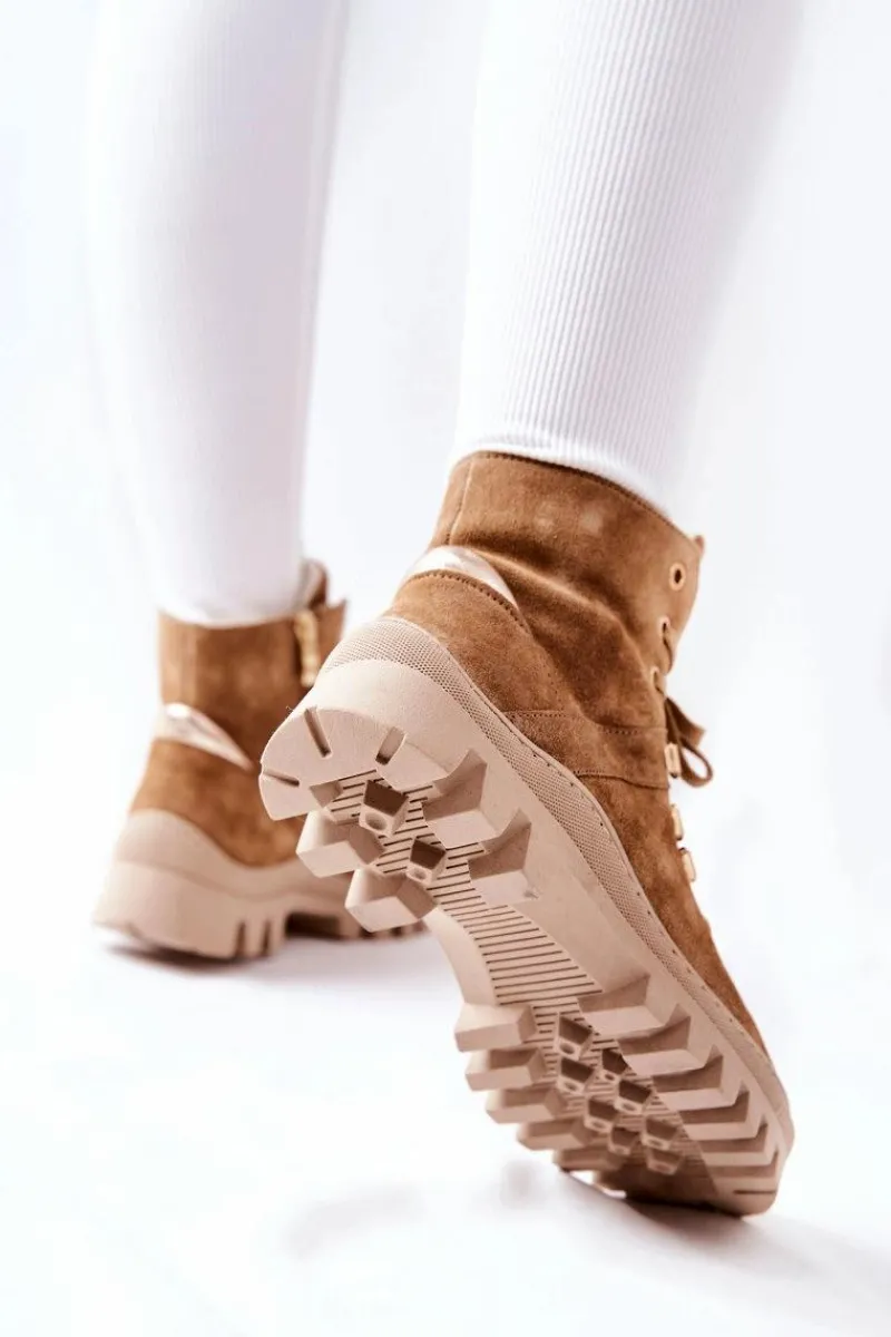 Hot Boto Ocieplane Zamszowe Botki Beżowe Sandstorm