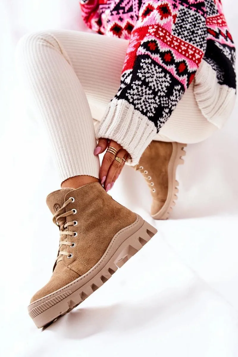 Best Boto Ocieplane Zamszowe Botki Trapery Camel Madisson