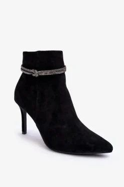 Czarne Botki|Botki Na Obcasie>Buty damskie Vinceza Ocieplane Zamszowe Botki Na Szpilce Czarne Anslei