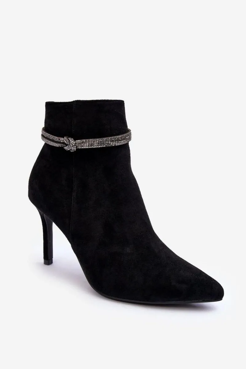 Czarne Botki|Botki Na Obcasie>Buty damskie Vinceza Ocieplane Zamszowe Botki Na Szpilce Czarne Anslei