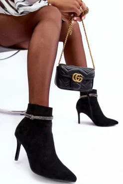 Czarne Botki|Botki Na Obcasie>Buty damskie Vinceza Ocieplane Zamszowe Botki Na Szpilce Czarne Anslei