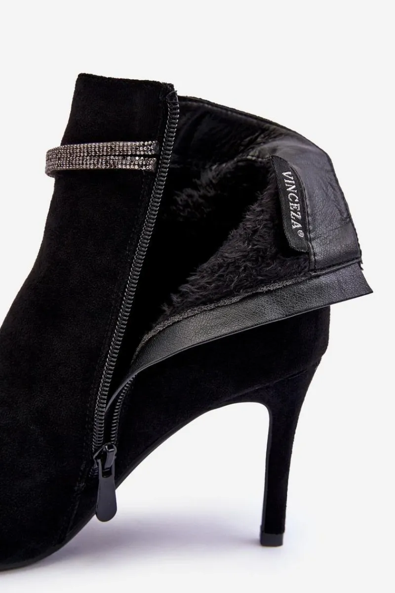 Czarne Botki|Botki Na Obcasie>Buty damskie Vinceza Ocieplane Zamszowe Botki Na Szpilce Czarne Anslei