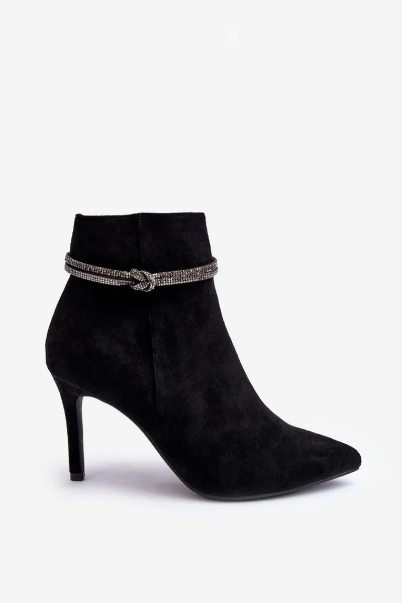 Czarne Botki|Botki Na Obcasie>Buty damskie Vinceza Ocieplane Zamszowe Botki Na Szpilce Czarne Anslei