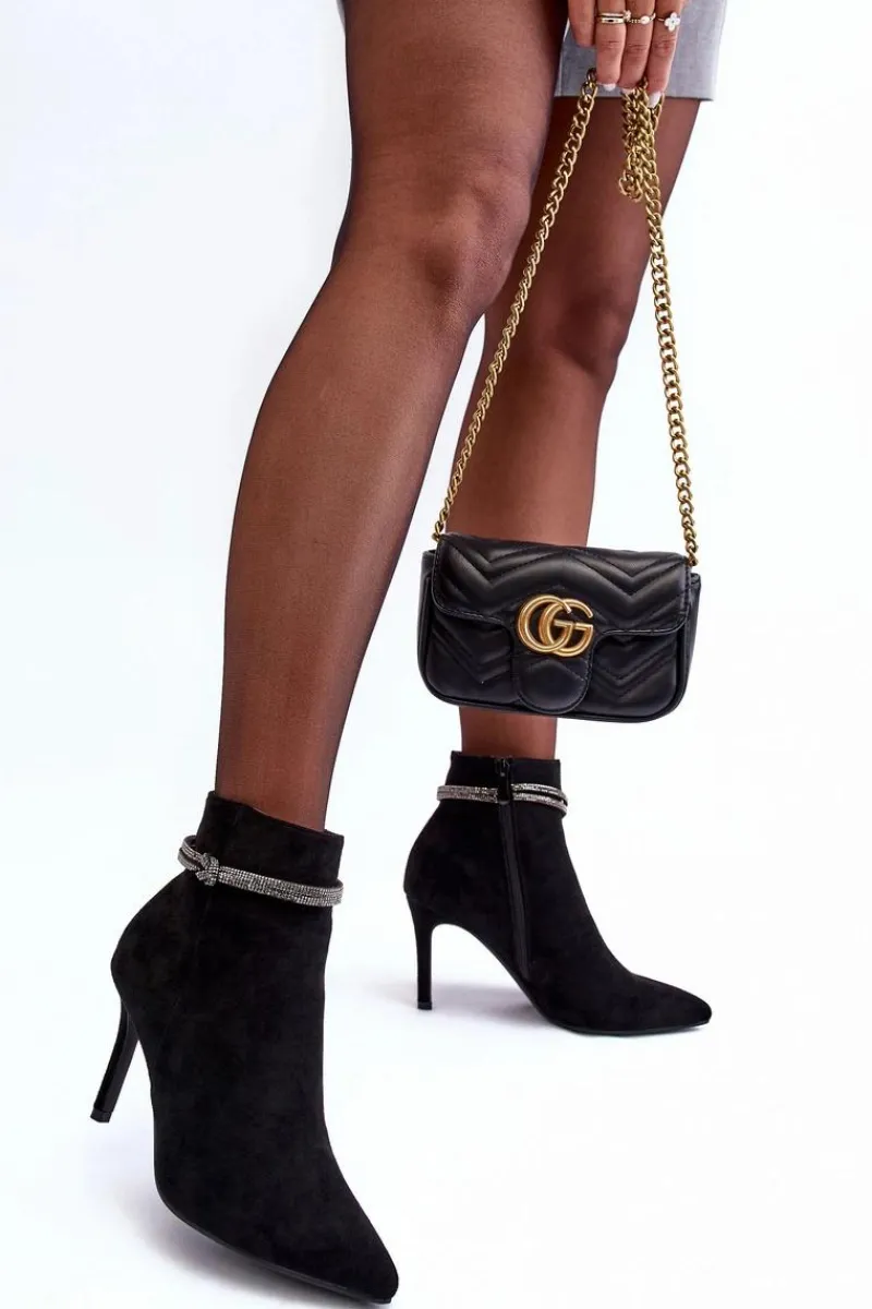 Czarne Botki|Botki Na Obcasie>Buty damskie Vinceza Ocieplane Zamszowe Botki Na Szpilce Czarne Anslei