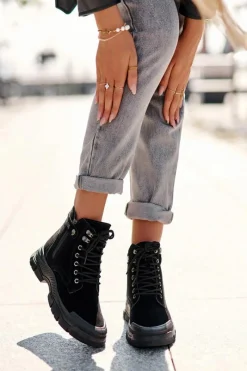 Hot Ocieplane Zamszowe Damskie Botki Trapery Czarne Jailina Damskie Botki Ocieplane|Damskie Trapery