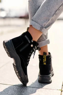 Hot Ocieplane Zamszowe Damskie Botki Trapery Czarne Jailina Damskie Botki Ocieplane|Damskie Trapery