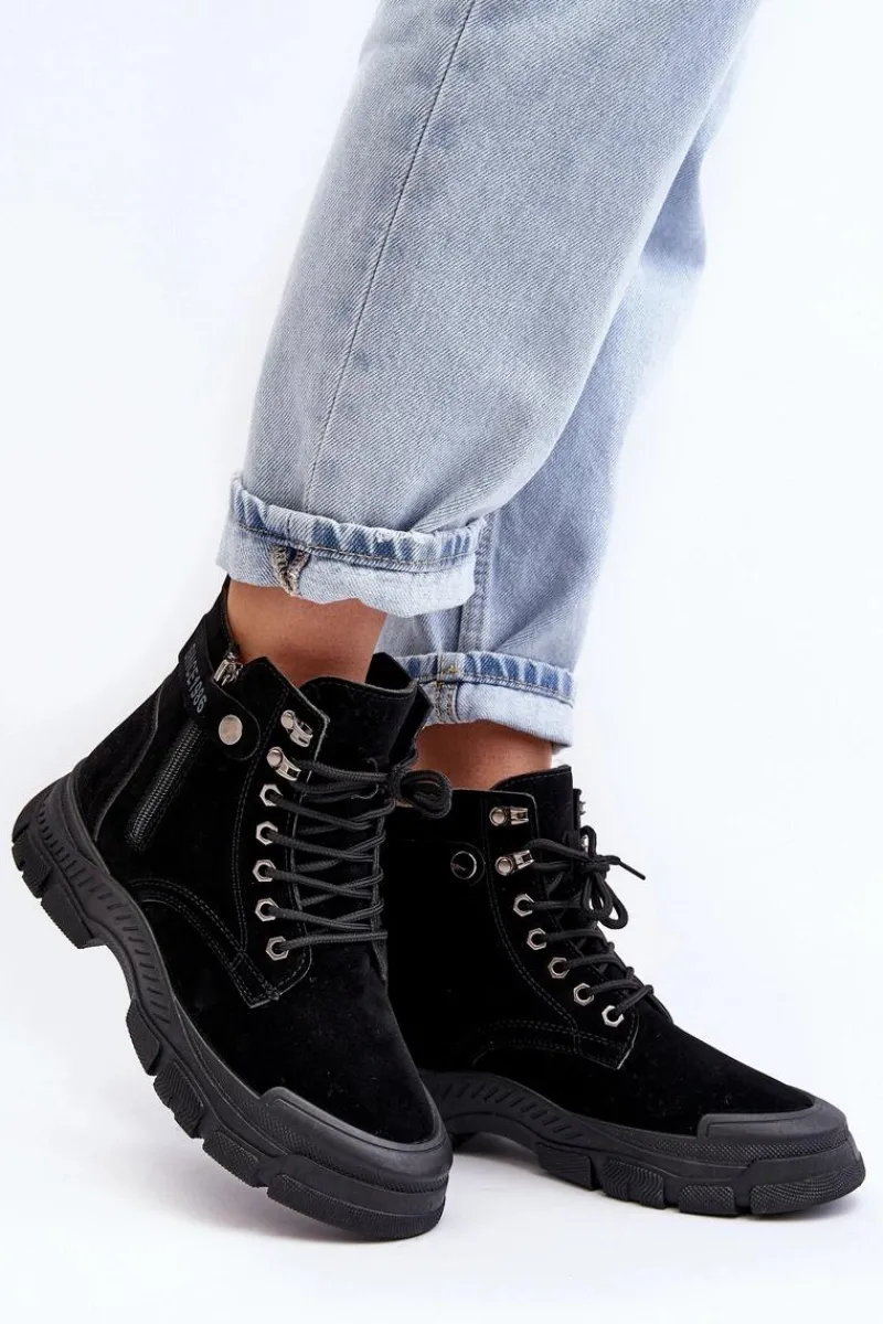 Hot Ocieplane Zamszowe Damskie Botki Trapery Czarne Jailina Damskie Botki Ocieplane|Damskie Trapery
